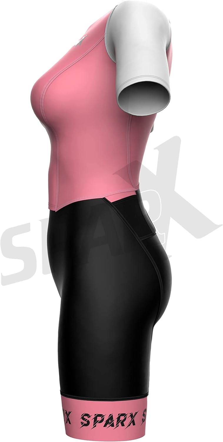 sparx Aero Triathlon Suit Women Short Sleeve Tri Suit Women Running Swimming Cycling Skinsuit (Rose Pink, Large) - Image 3